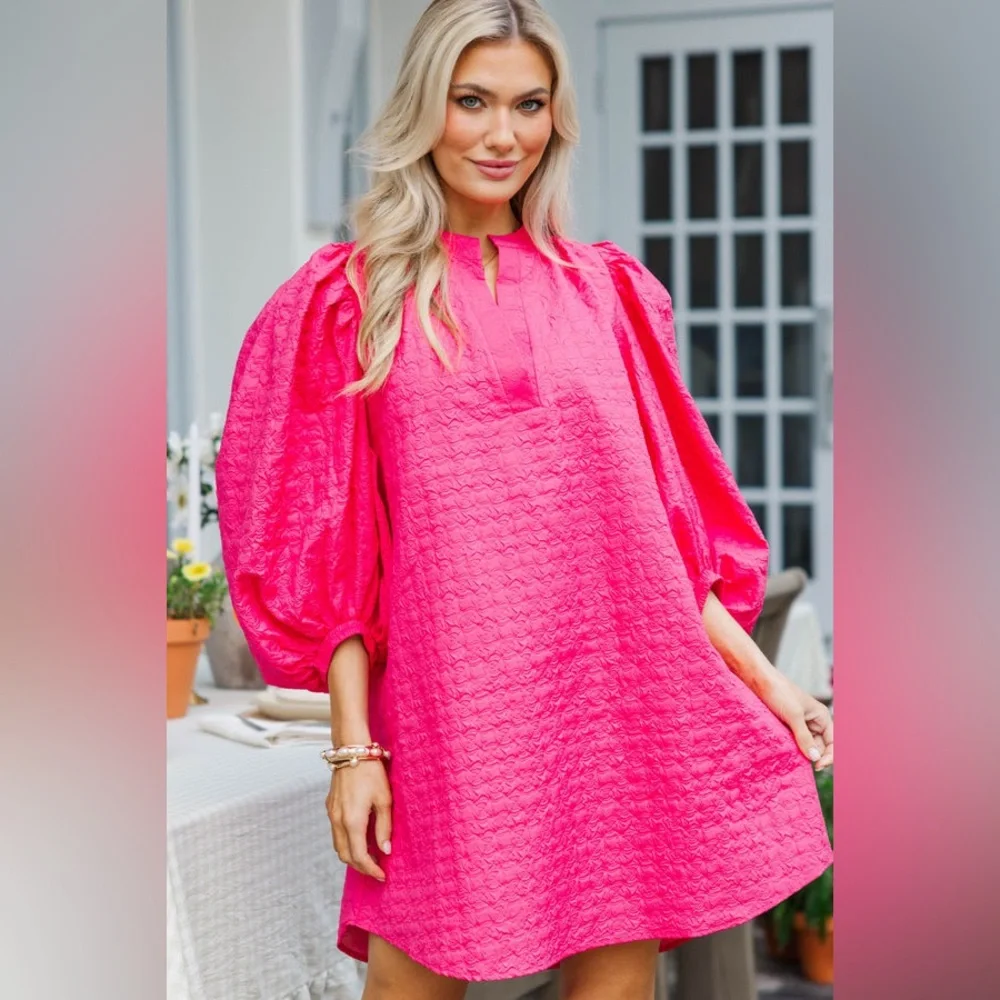 The Idyllic Fuchsia Pink Textured Dress - Picture 1 of 4